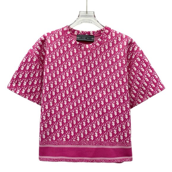 Dior Pink logo jacquard full-print cotton crewneck T-shirt - Picture 1 of 9